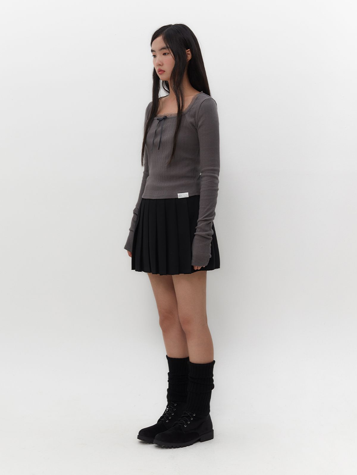 뚜오미오(TUOMIO) POINTELLE LONG SLEEVES [CHARCOAL]