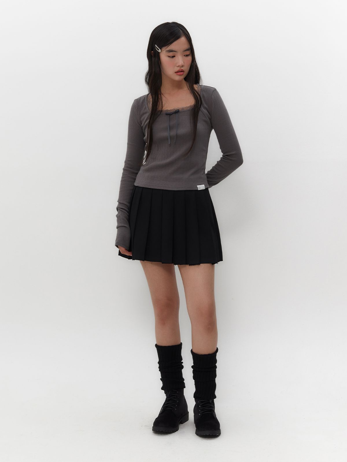 뚜오미오(TUOMIO) POINTELLE LONG SLEEVES [CHARCOAL]