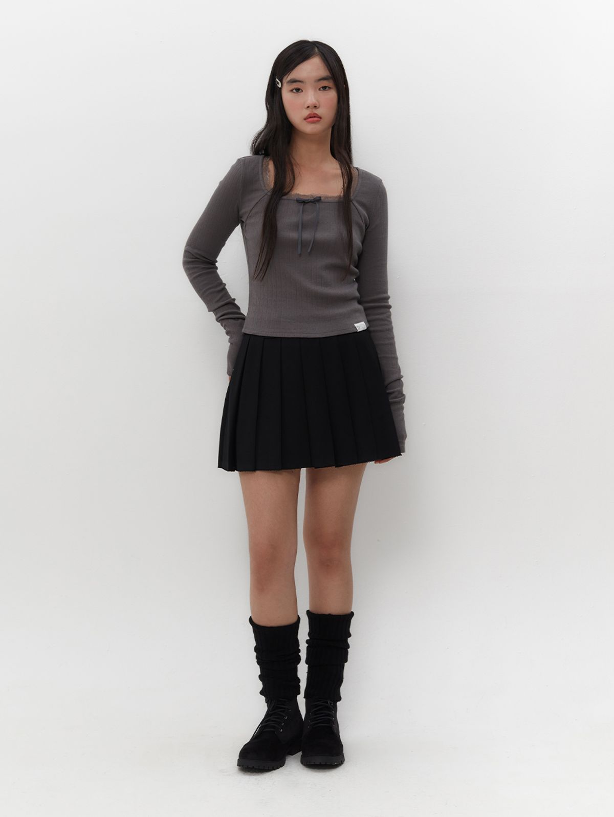 뚜오미오(TUOMIO) POINTELLE LONG SLEEVES [CHARCOAL]