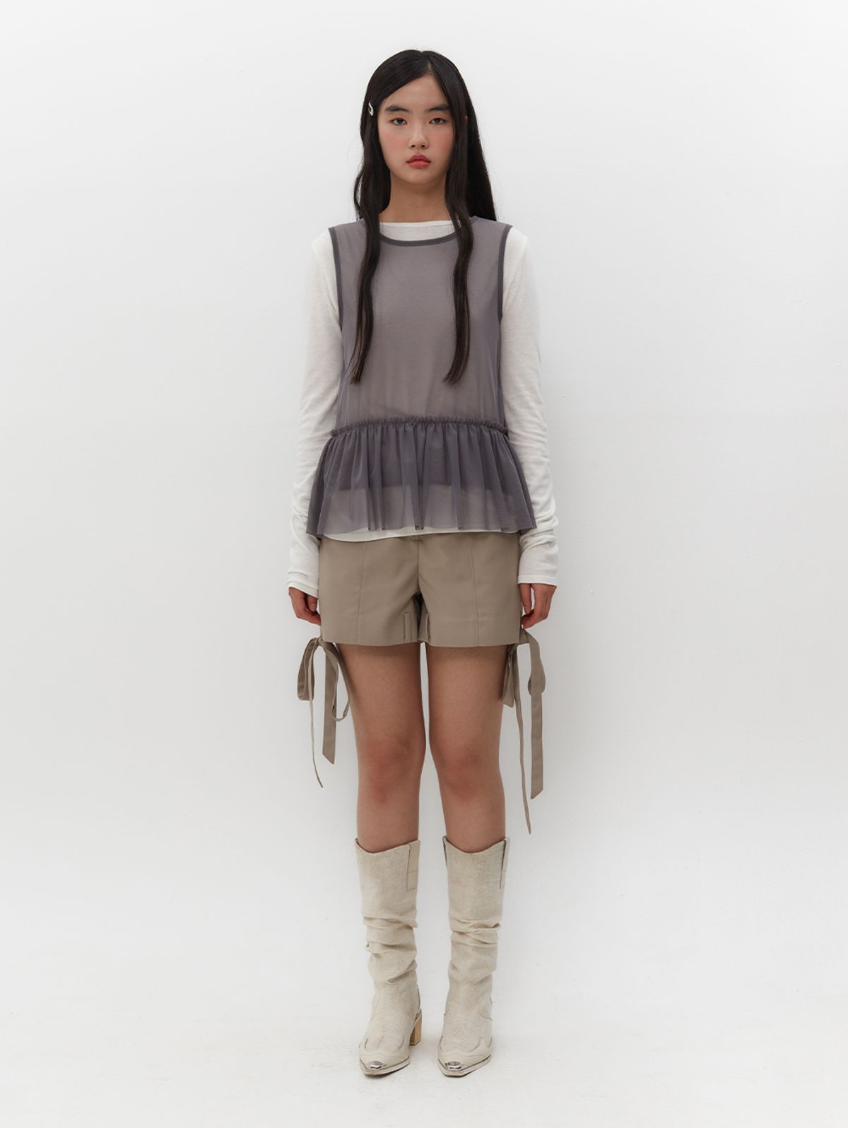 뚜오미오(TUOMIO) FRILL LAYERED VEST [GREY]