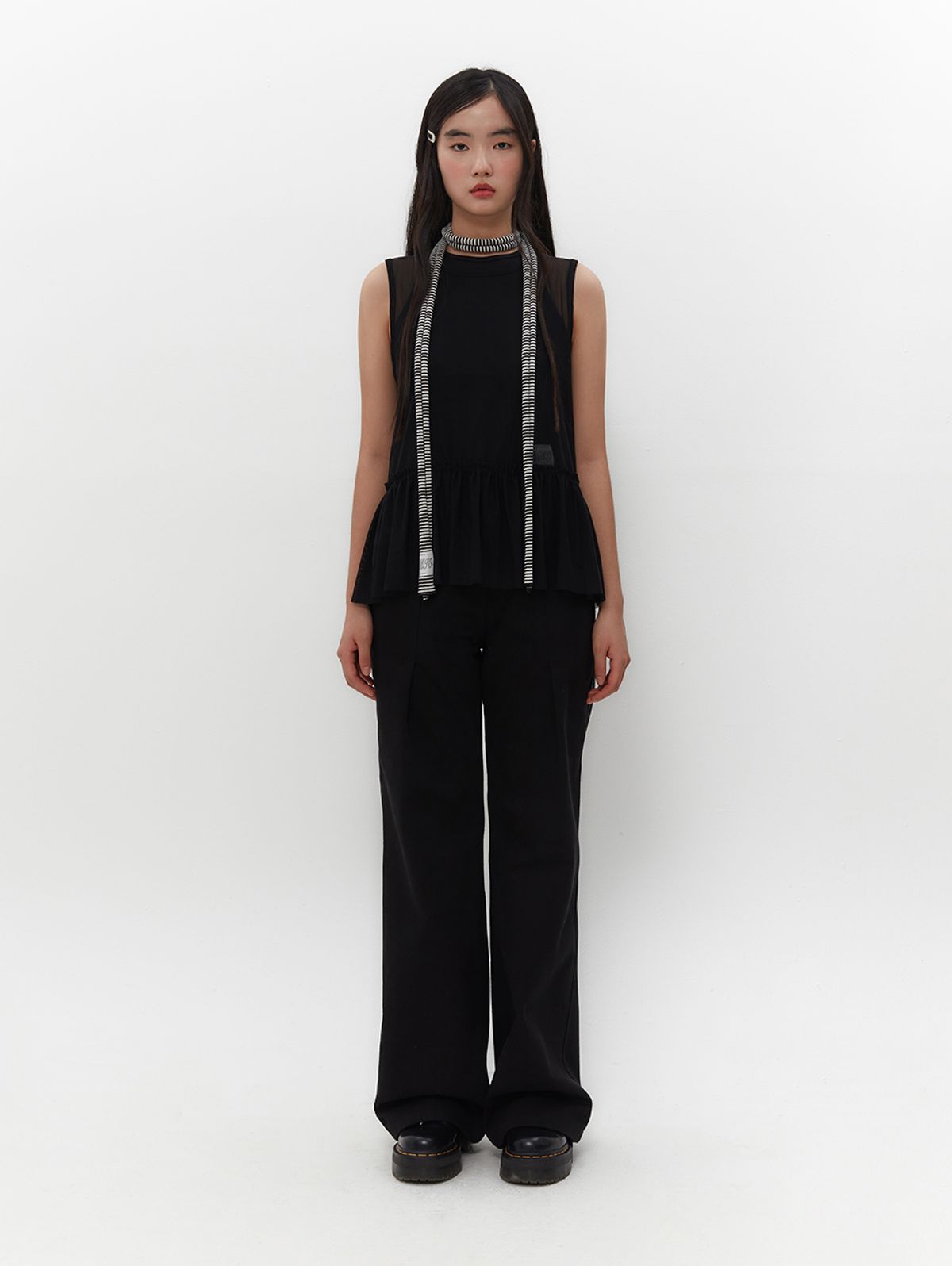뚜오미오(TUOMIO) FRILL LAYERED VEST [BLACK]