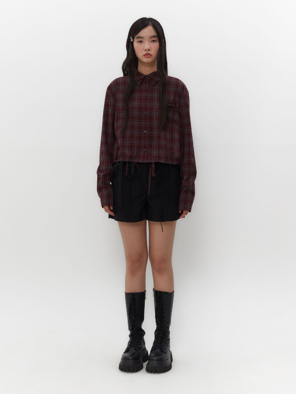 뚜오미오(TUOMIO) STRAPPY CHECK SHIRT [BURGUNDY]