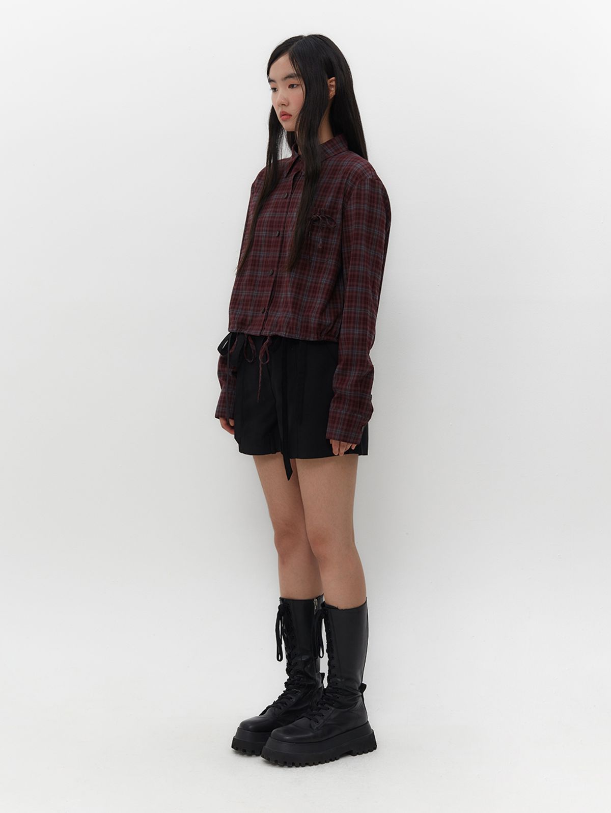 뚜오미오(TUOMIO) STRAPPY CHECK SHIRT [BURGUNDY]