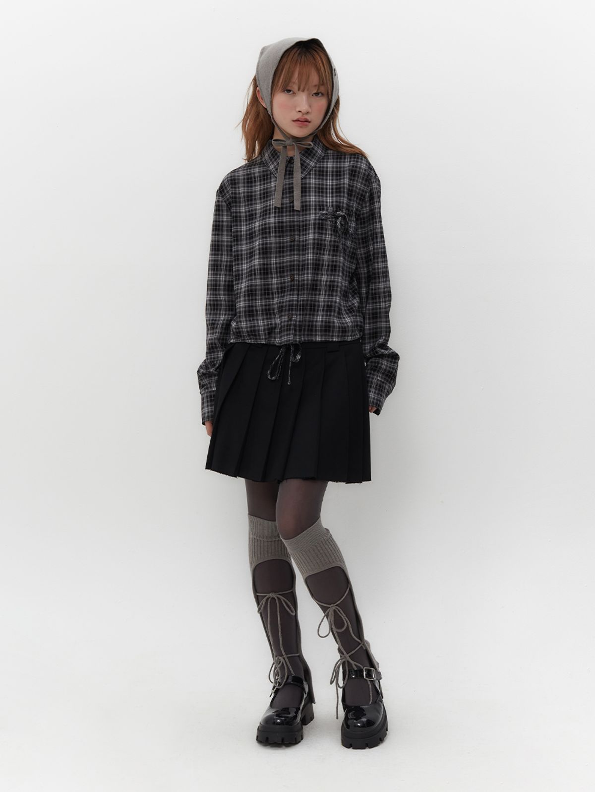 뚜오미오(TUOMIO) STRAPPY CHECK SHIRT [BLACK]