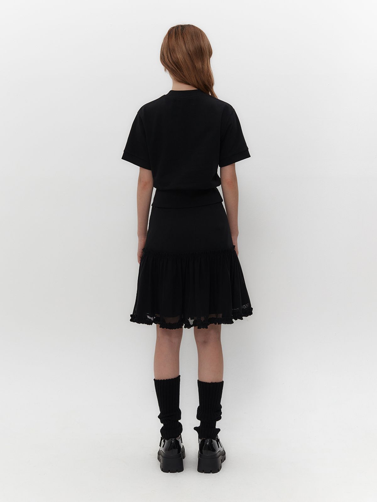 뚜오미오(TUOMIO) MESH FRILL LAYERED SKIRT [BLACK]