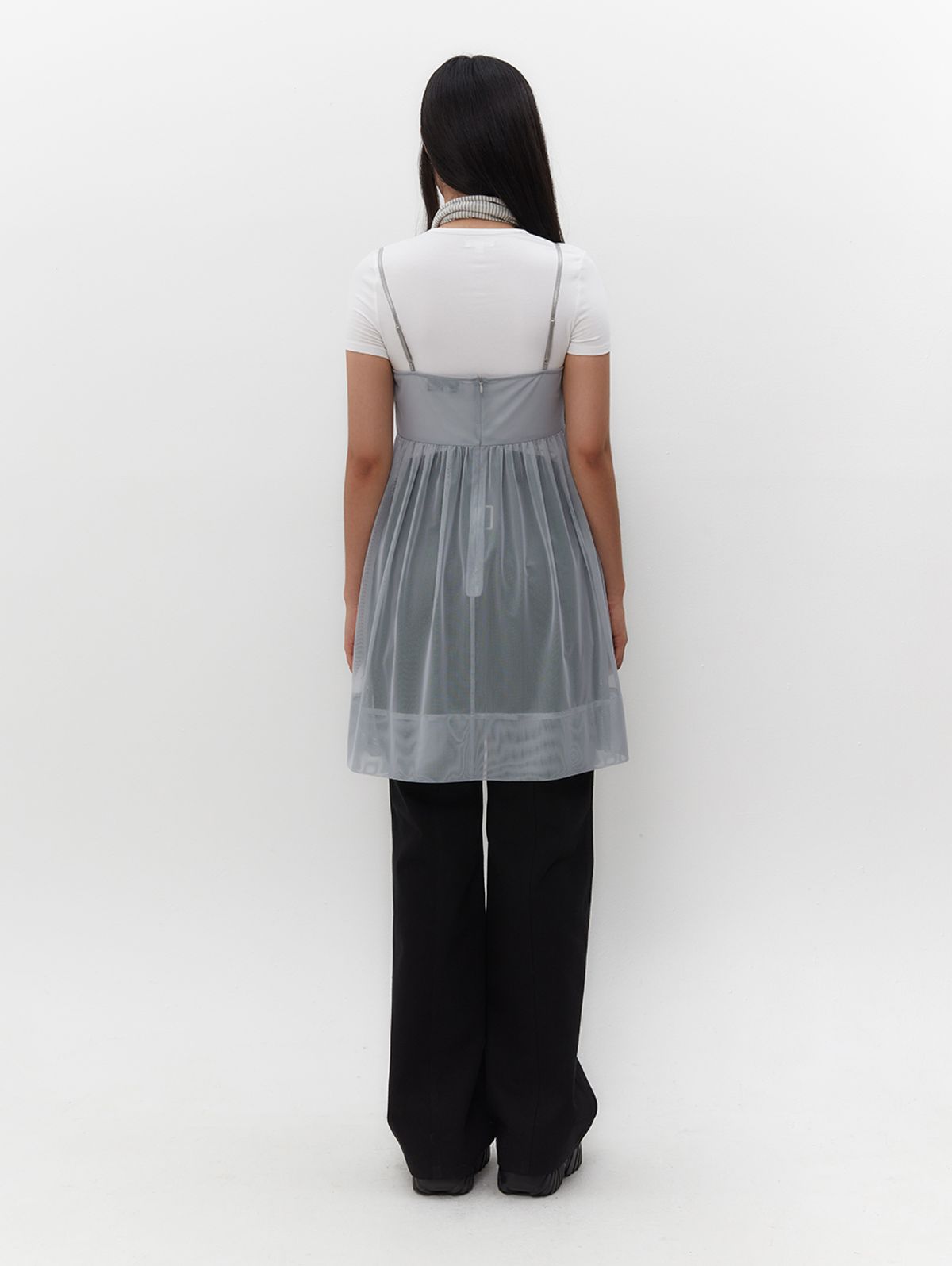 뚜오미오(TUOMIO) RIBBON MINI MESH DRESS [BABY BLUE]