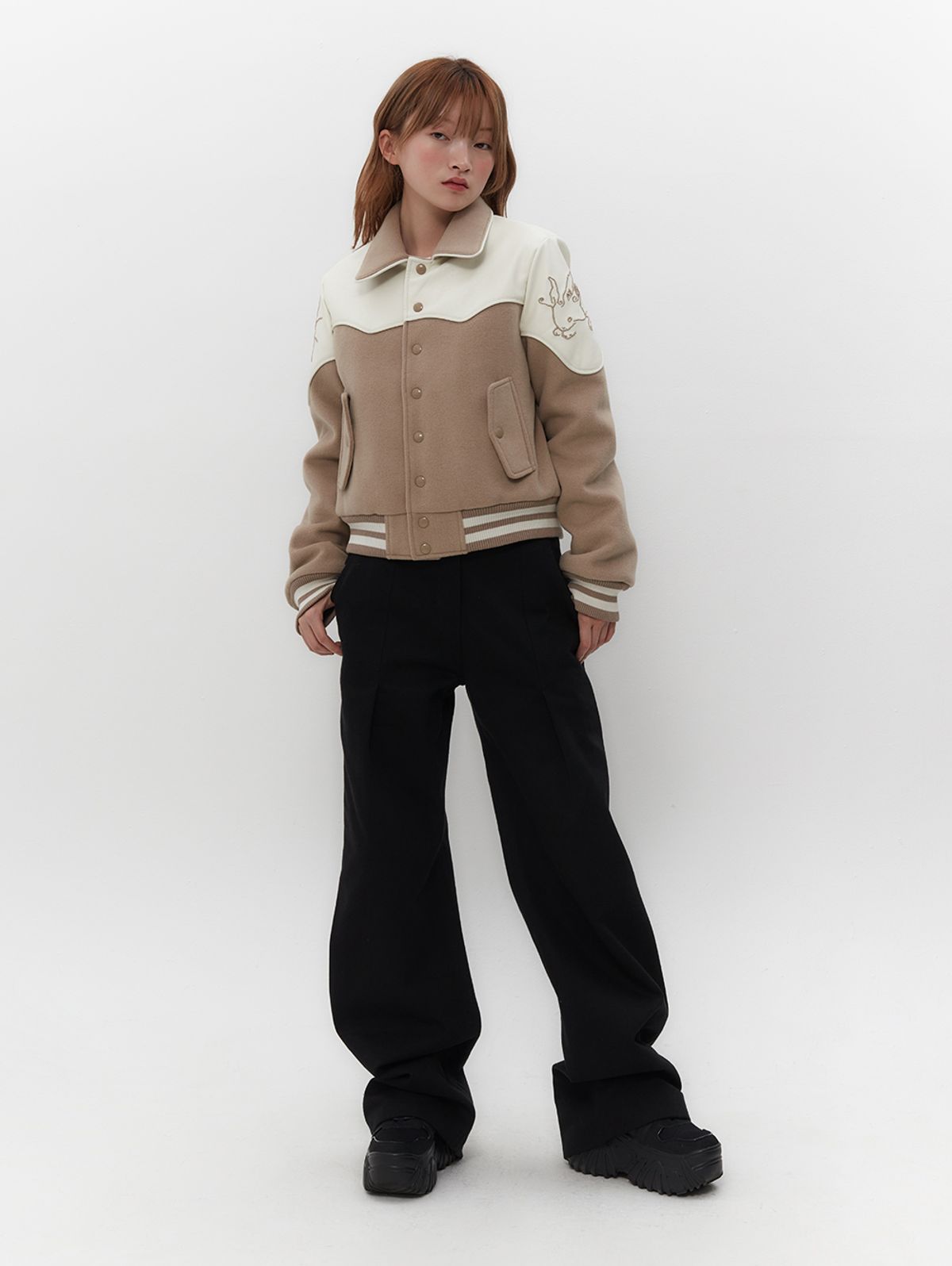 뚜오미오(TUOMIO) WESTERN VARSITY JACKET [BEIGE]
