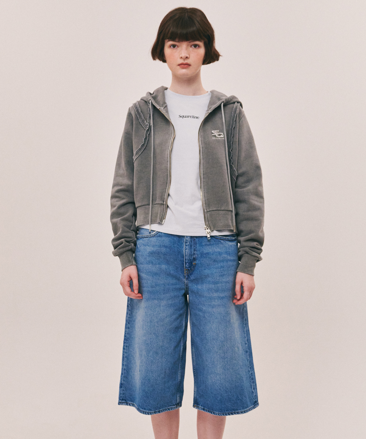 스퀘어라인(SQUARELINE) Line Cut Off 2way Hood Zip-up - 3color