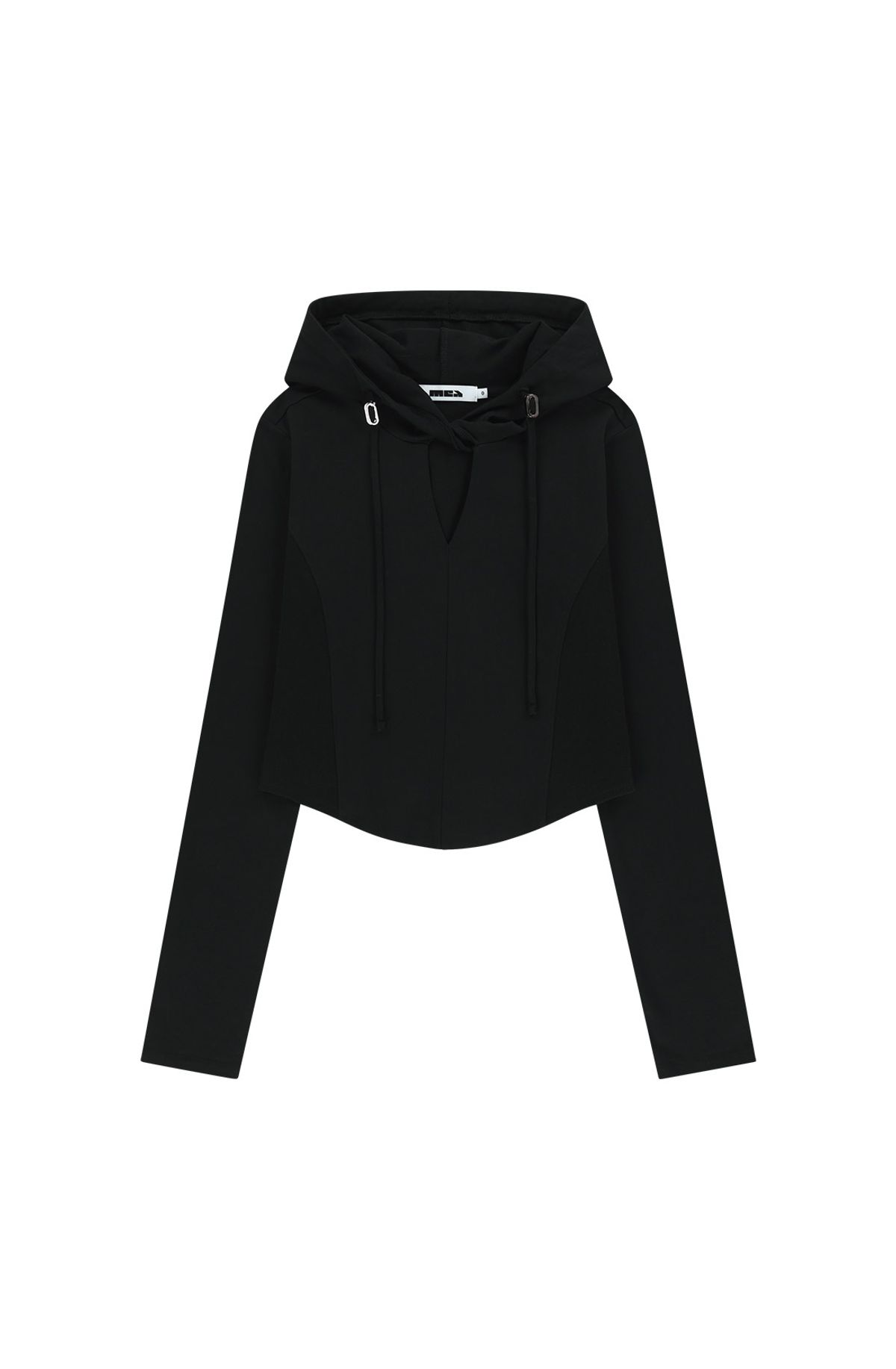 메아(MEA) CUTOUT SLIM HOODIE TOP [BLACK]