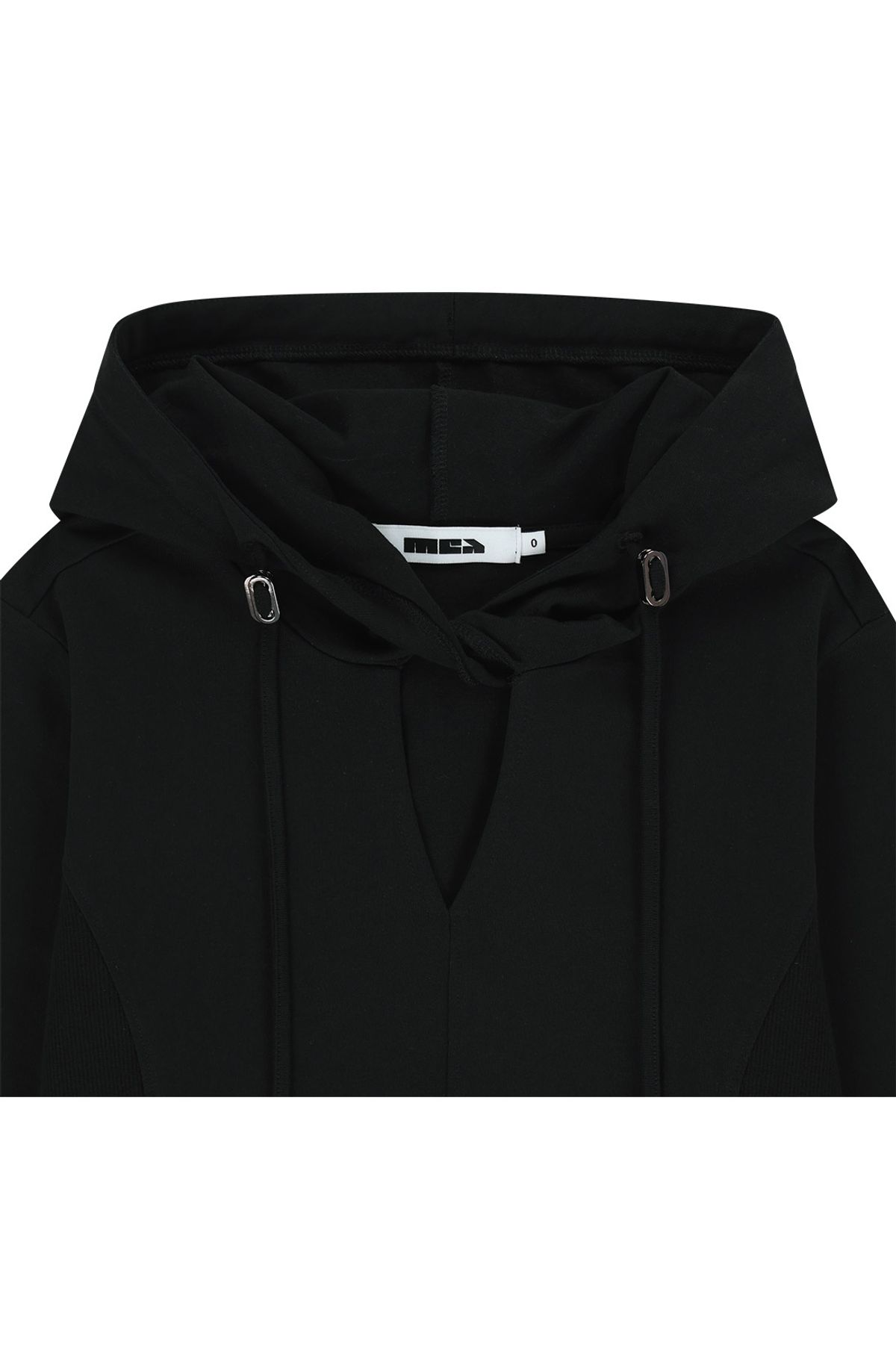 메아(MEA) CUTOUT SLIM HOODIE TOP [BLACK]