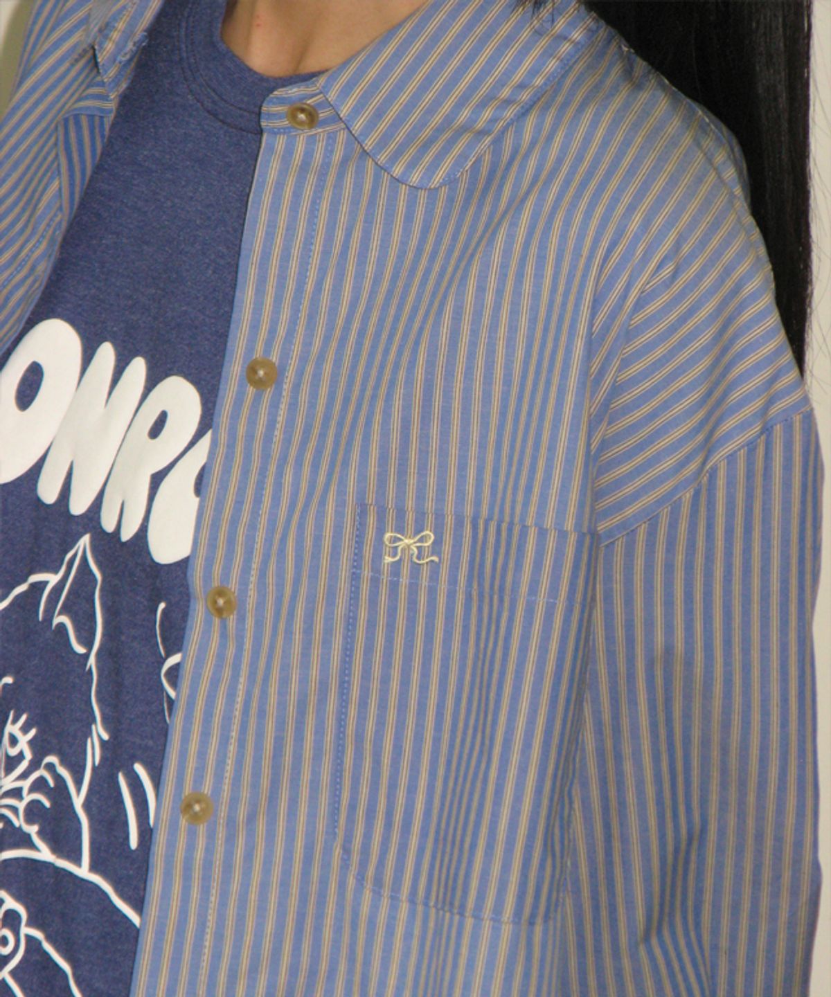 론론(RONRON) EMBO KITSCH CAT OVER FIT T SHIRT VINTAGE BLUE
