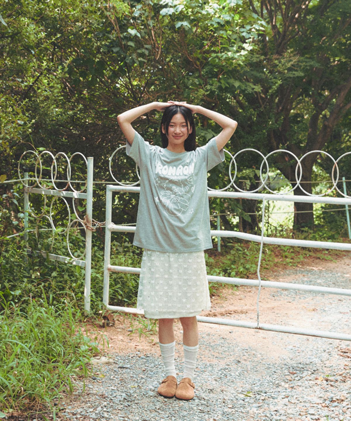 론론(RONRON) EMBO KITSCH CAT OVER FIT T SHIRT MELANGE GREY