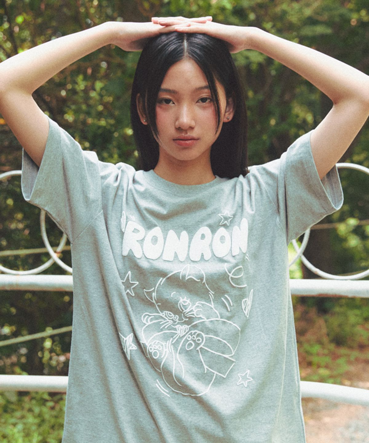 론론(RONRON) EMBO KITSCH CAT OVER FIT T SHIRT MELANGE GREY