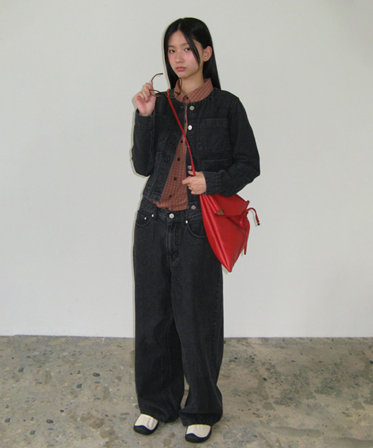 론론(RONRON) ROUND COLLAR POCKET SHIRT BROWN CEHCK