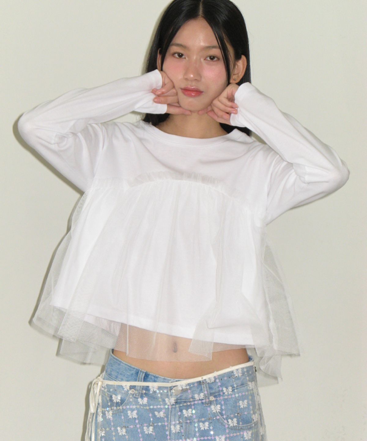 론론(RONRON) SHEER LAYERED LONG SLEEVE WHITE