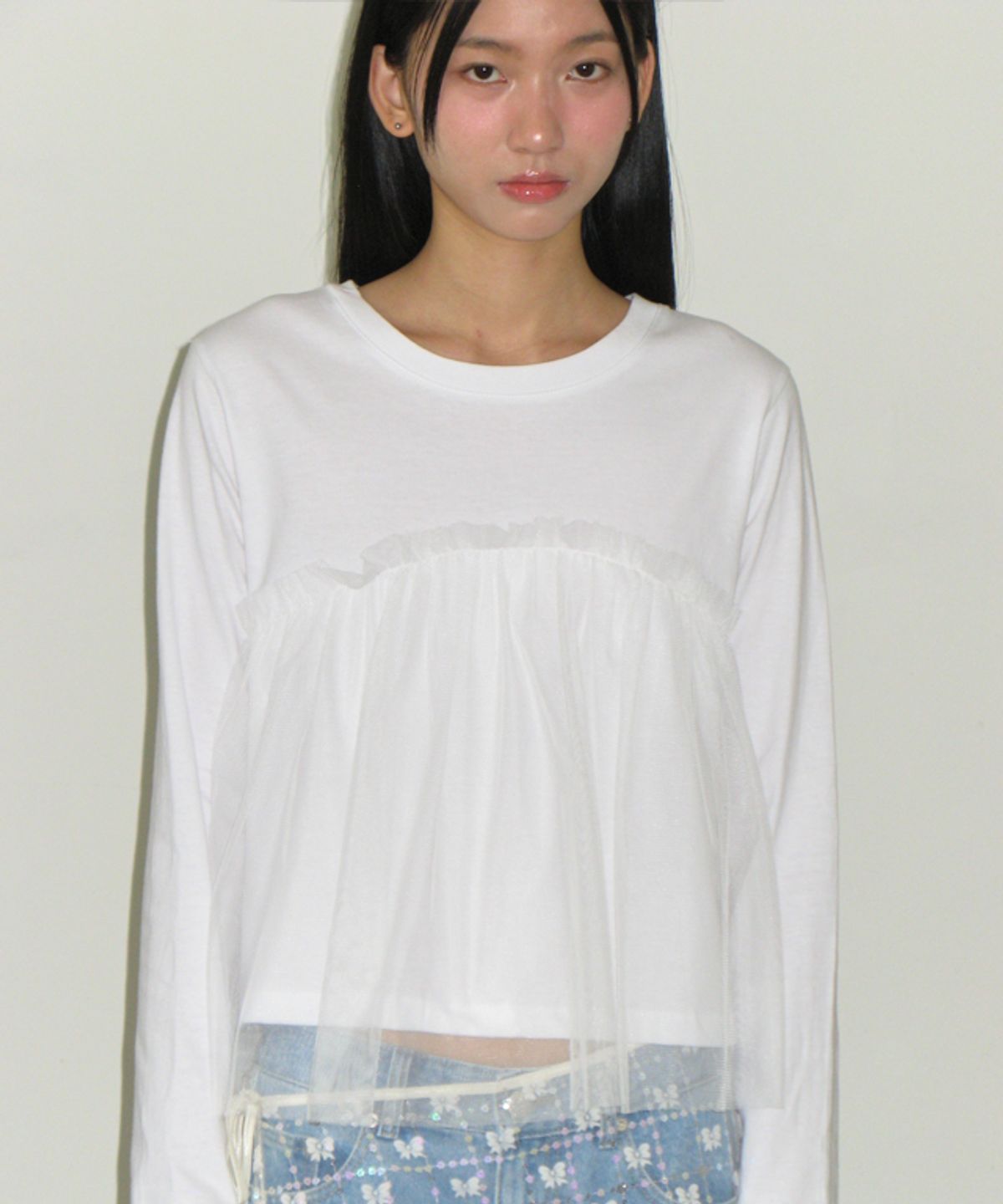 론론(RONRON) SHEER LAYERED LONG SLEEVE WHITE