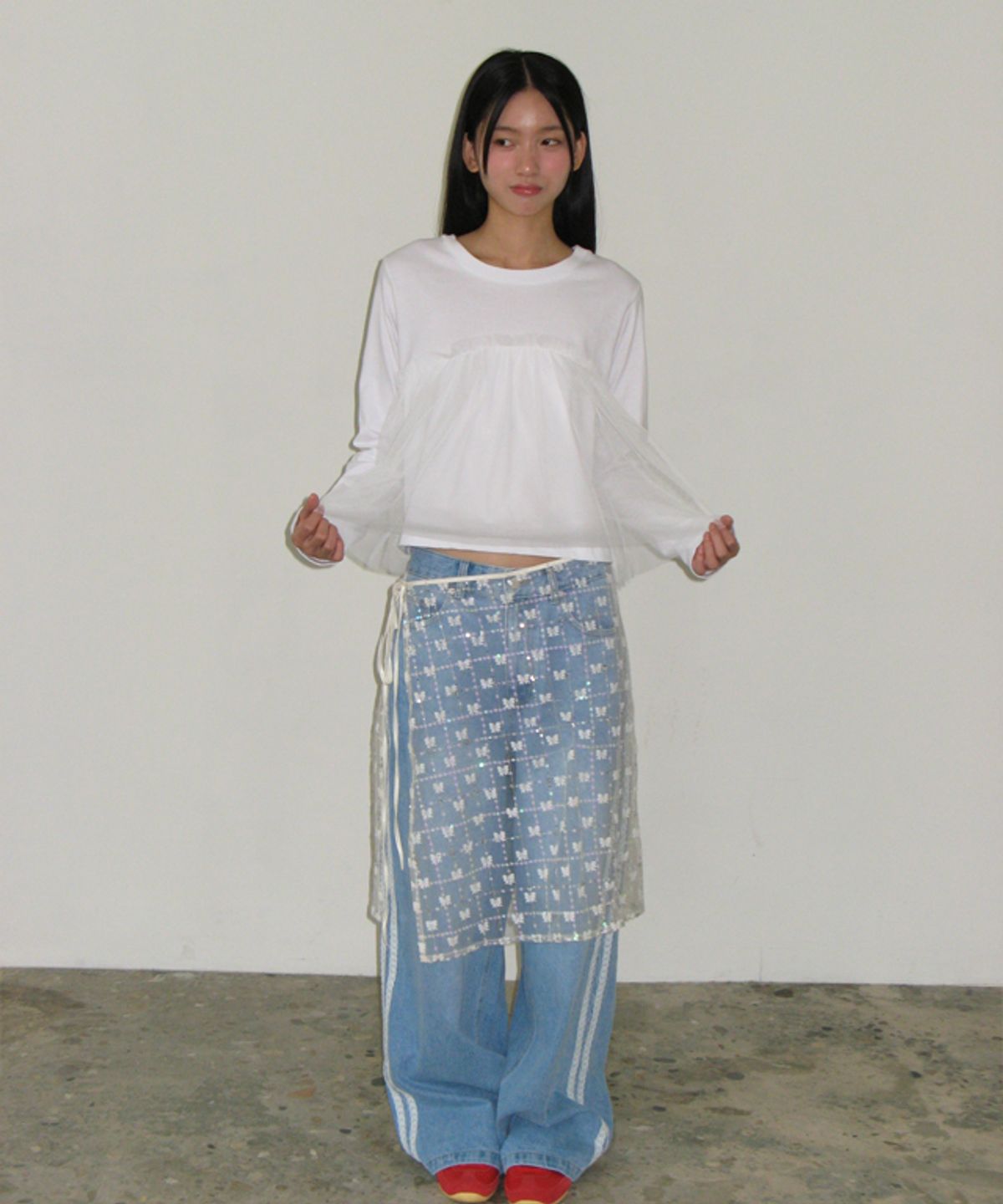 론론(RONRON) SHEER LAYERED LONG SLEEVE WHITE