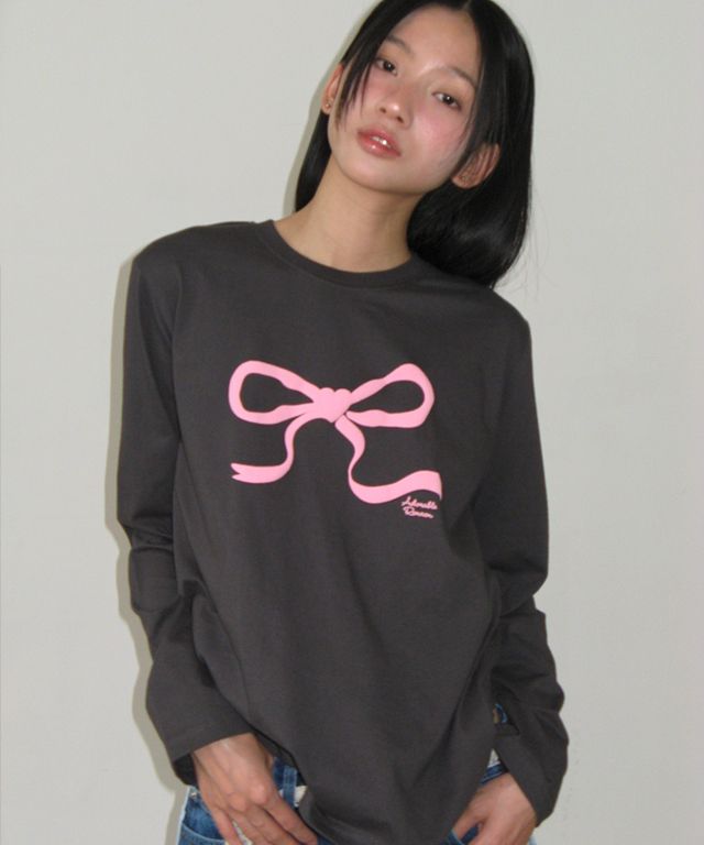Tシャツ・カットソー RONRON EMBO HEART RIBBON BASIC FIT LONG SLEEVE BLACK MUSINSA | RONRON EMBO HEART RIBBON BASIC FIT LONG SLEEVE