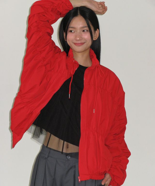 MUSINSA | RONRON SHIRRING WIND JUMPER RED