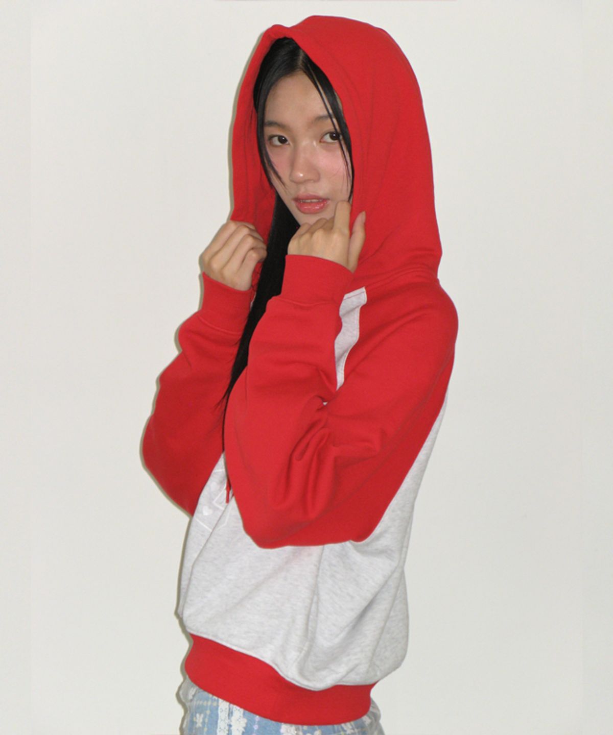론론(RONRON) BLOCKING HEART 88 HOODIE MELANGE RED