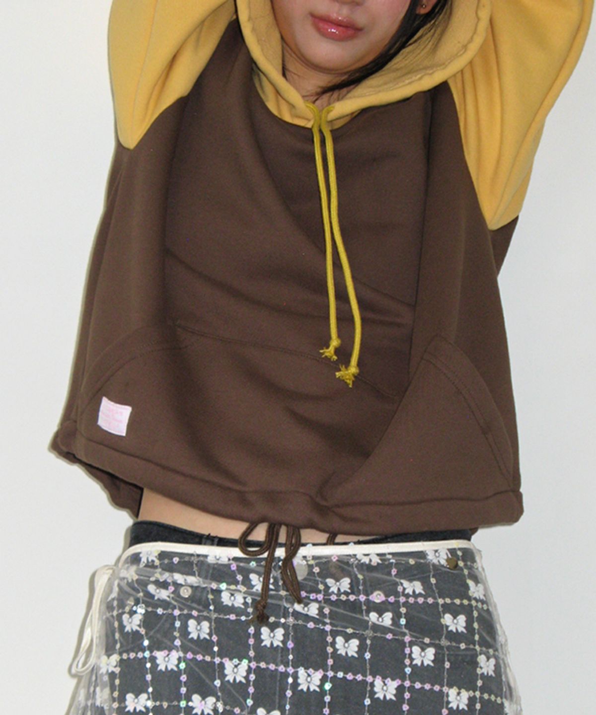론론(RONRON) BLOCKING HOODIE BROWN MUSTARD