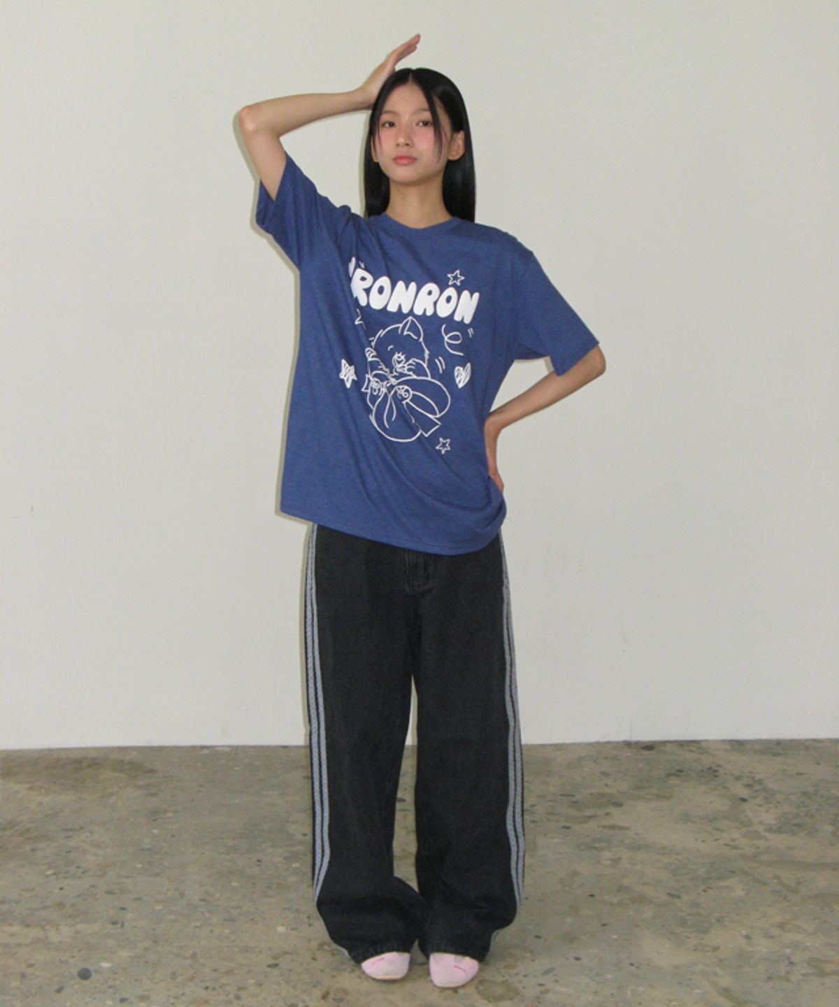 론론(RONRON) SIDE LACE TRACK DENIM PANTS BLACK