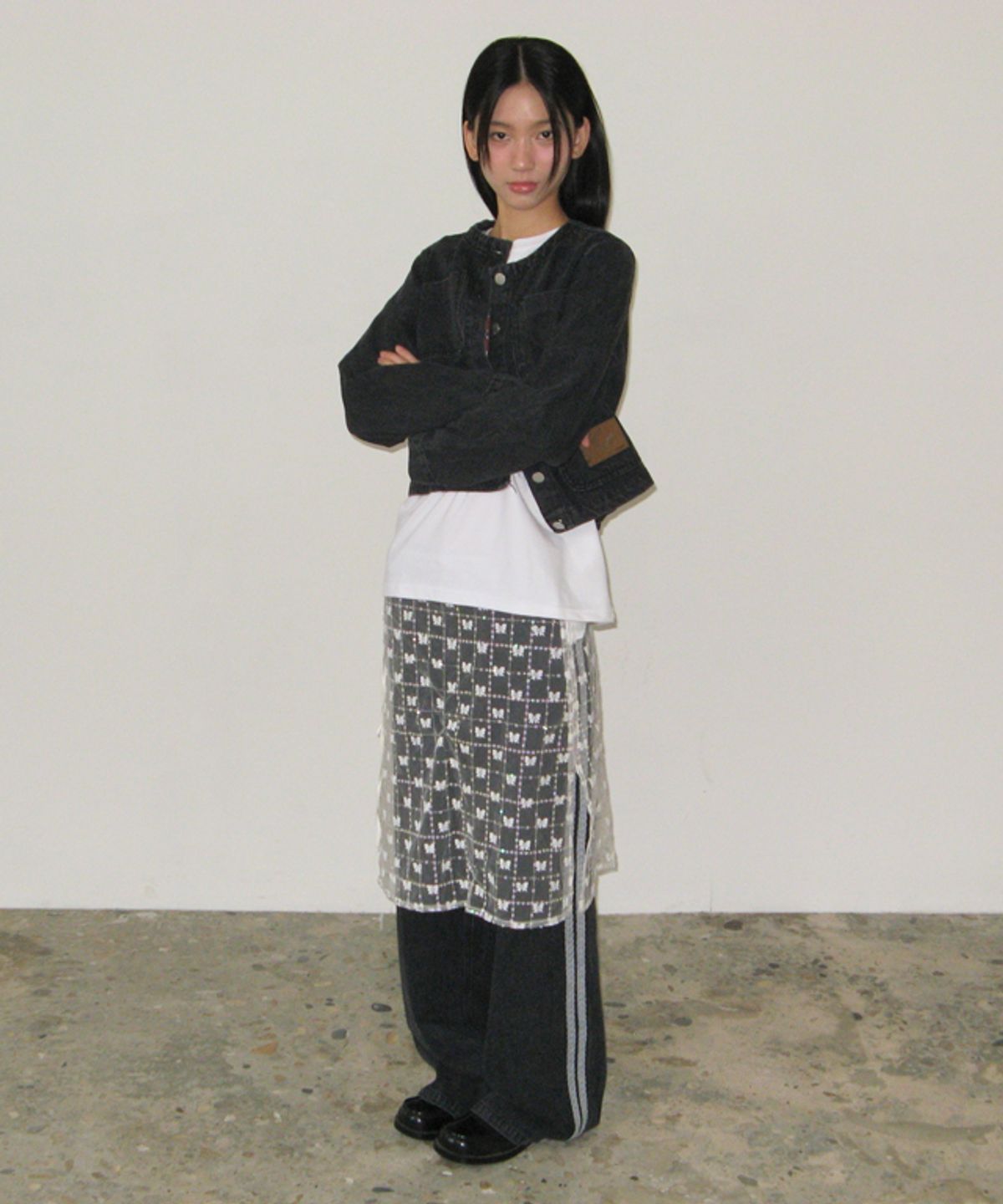 론론(RONRON) SIDE LACE TRACK DENIM PANTS BLACK