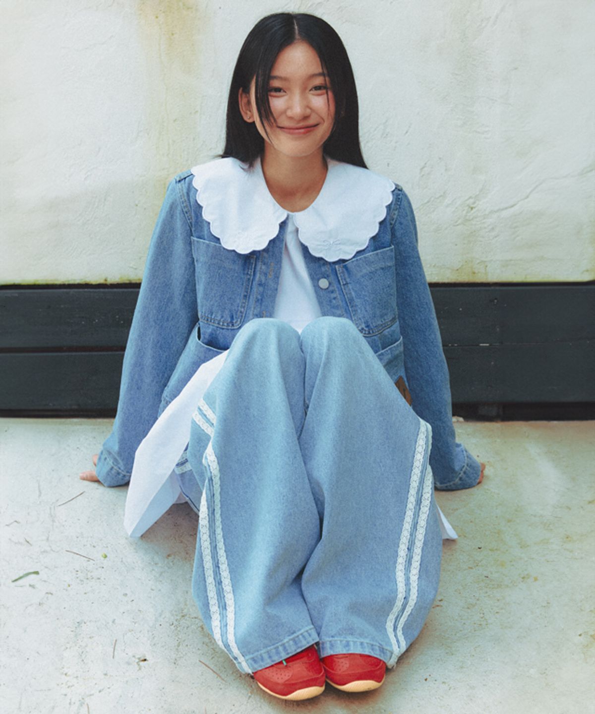 론론(RONRON) SIDE LACE TRACK DENIM PANTS LIGHT BLUE