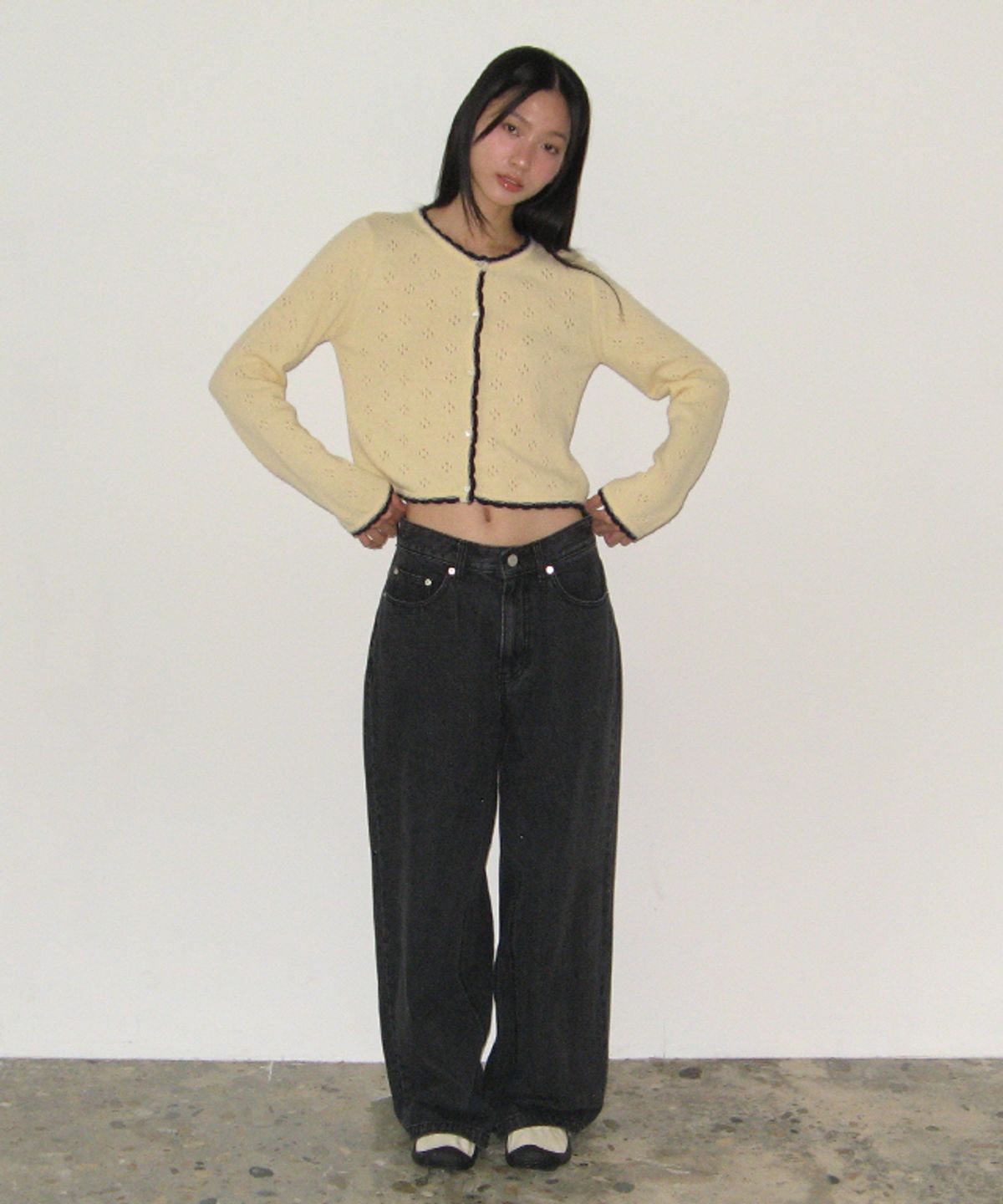 론론(RONRON) WIDE DENIM PANTS BLACK