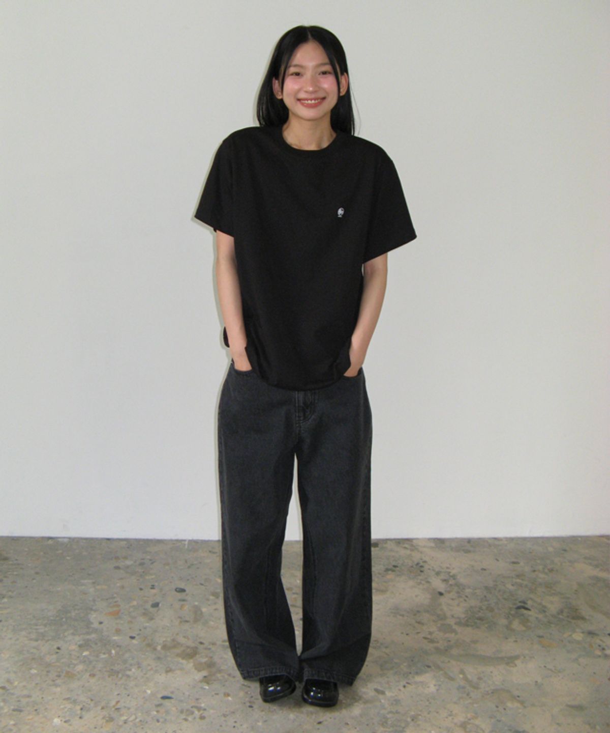 론론(RONRON) WIDE DENIM PANTS BLACK