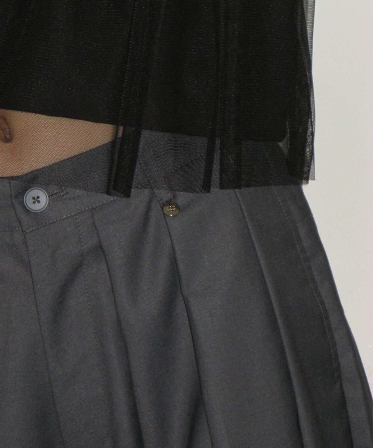 론론(RONRON) PANDENT TORCHON LACE PLEATS WIDE PANTS GREY