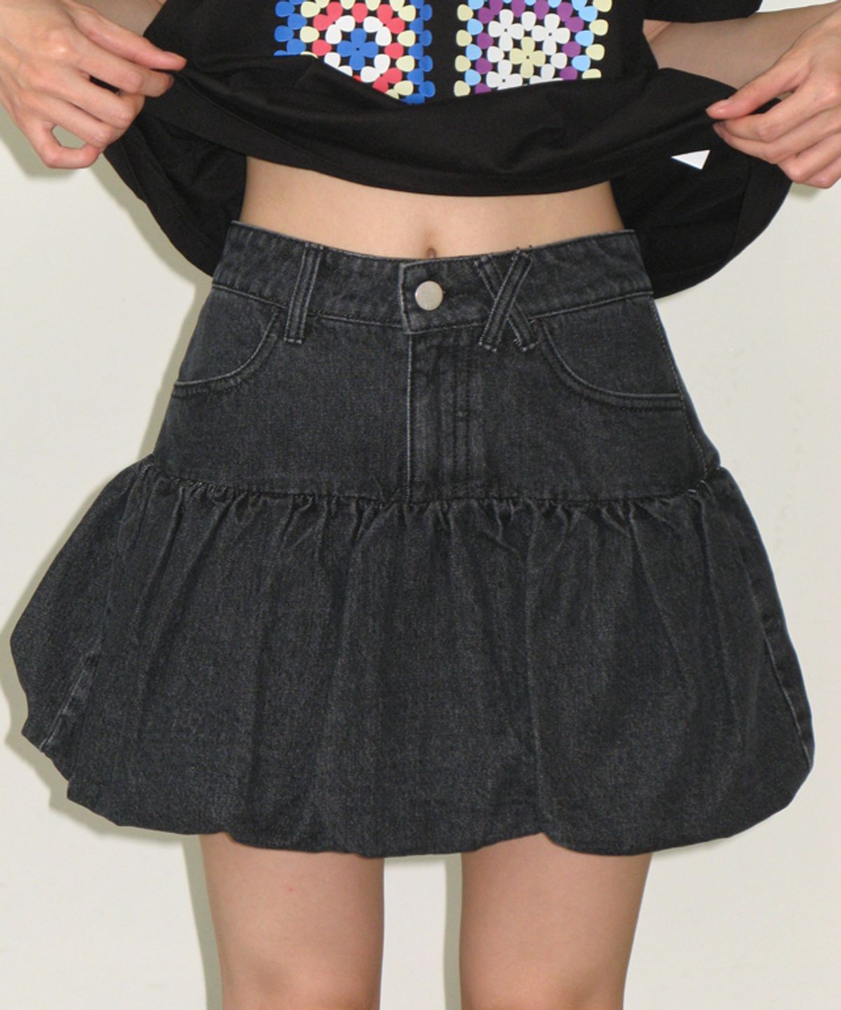 론론(RONRON) BALLOON PUMPKIN DENIM PANTSKIRT BLACK
