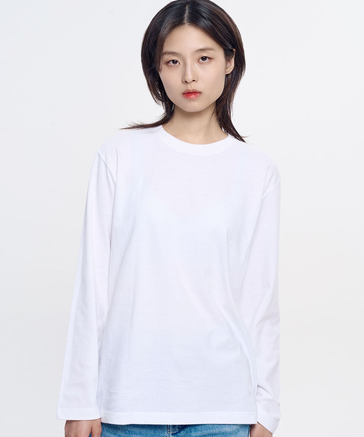 유나이티드 애슬(UNITED ATHLE) 베이직 무지 긴팔 티셔츠_화이트