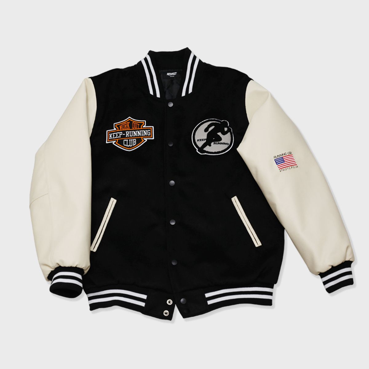 리스펙트(RESPECT) work out keep running varsity jacket (black)