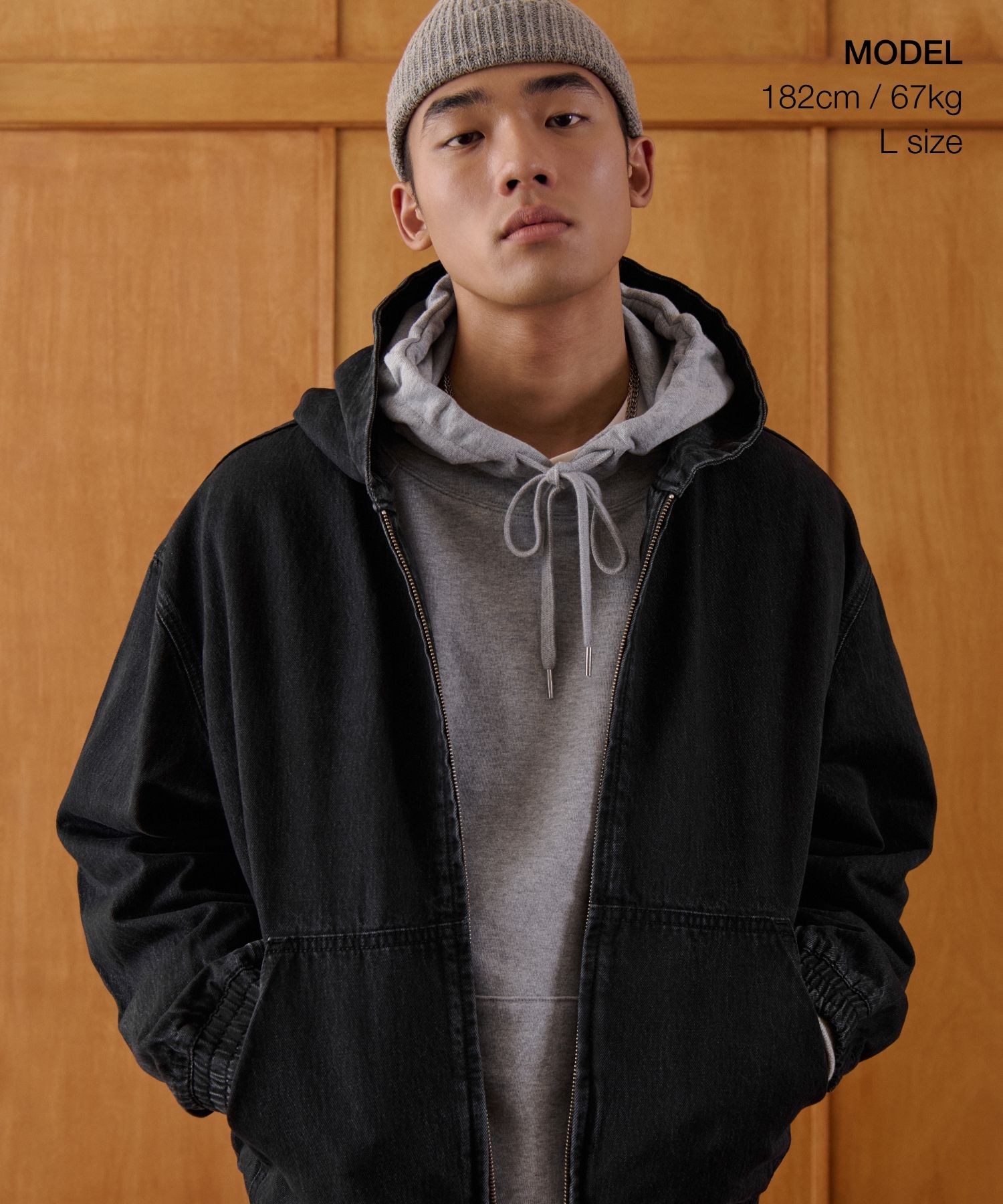 MUSINSA | MUSINSA STANDARD Oversized denim hooded zip-up jacket