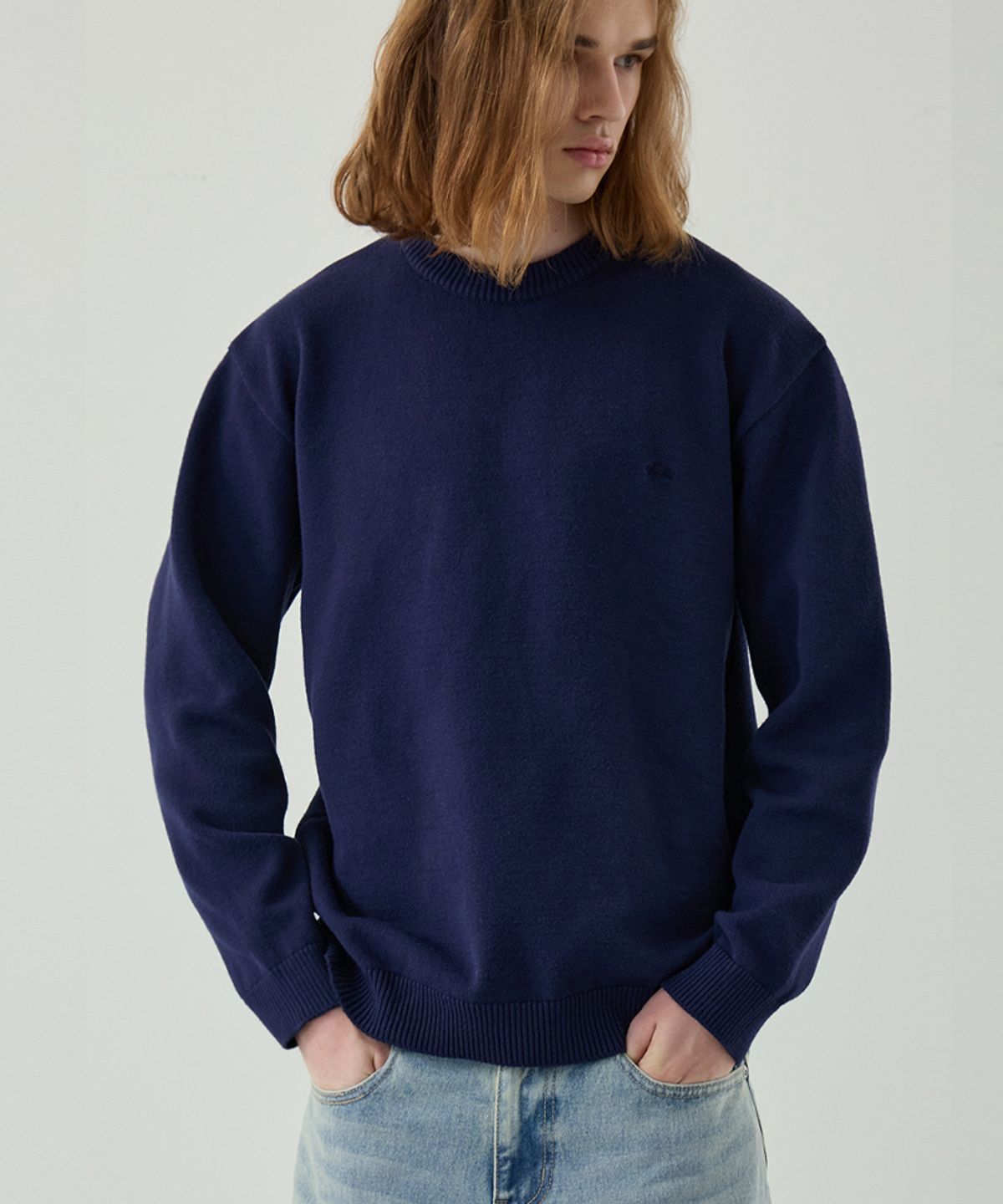 노드유(NODU) 메이플 베이직 라운드 니트 [네이비]