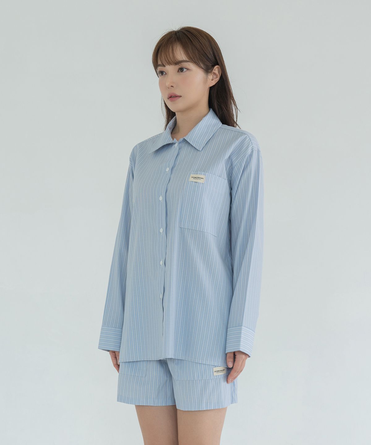도로시와(DOROSIWA) Minimal Garments Lyocell Stripe Pajama Set (Shorts)