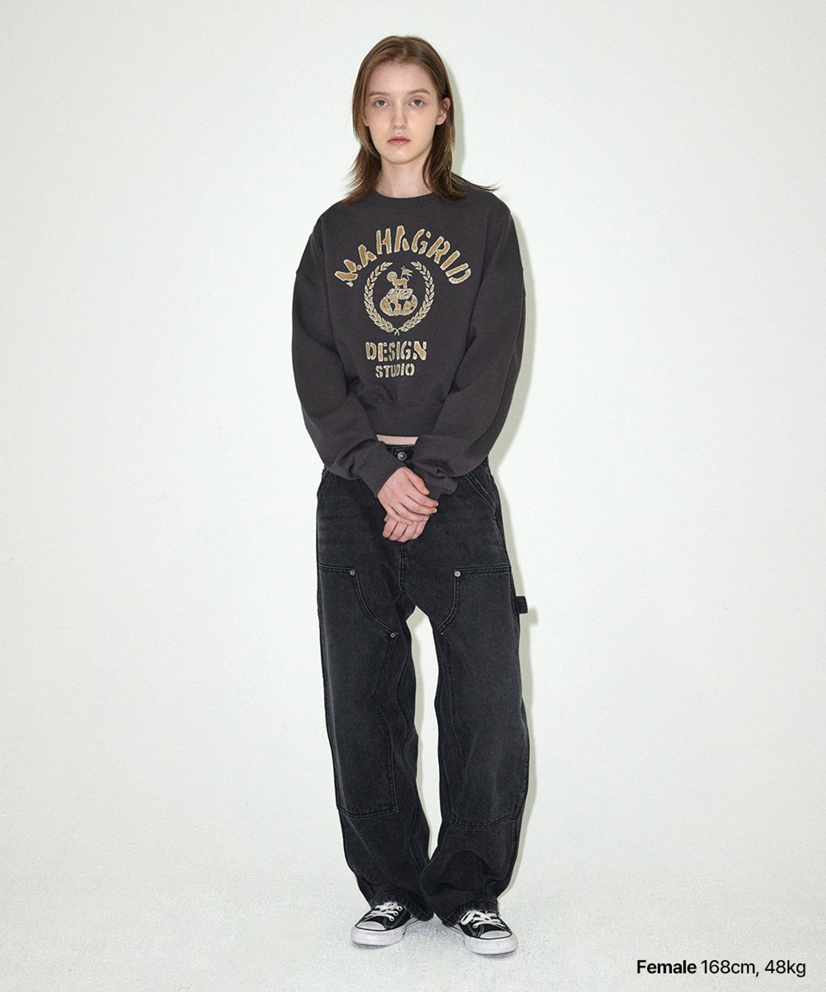 마하그리드(MAHAGRID) VINTAGE COLLEGE CROP SWEATSHIRT CHARCOAL(MG2EFFM470A)
