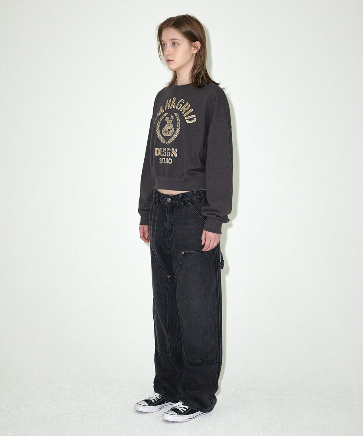 마하그리드(MAHAGRID) VINTAGE COLLEGE CROP SWEATSHIRT CHARCOAL(MG2EFFM470A)