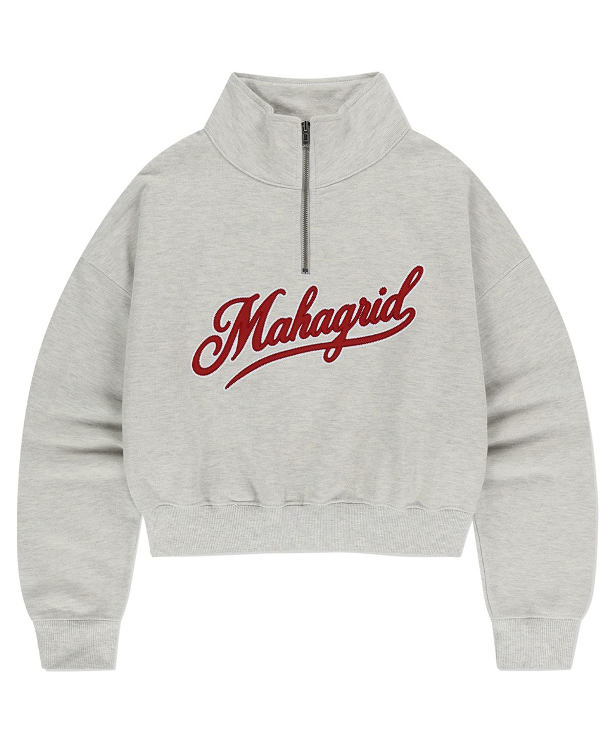 마하그리드(MAHAGRID) SCRIPT LOGO CROP HALF ZIP UP OATMEAL(MG2EFFM484A)
