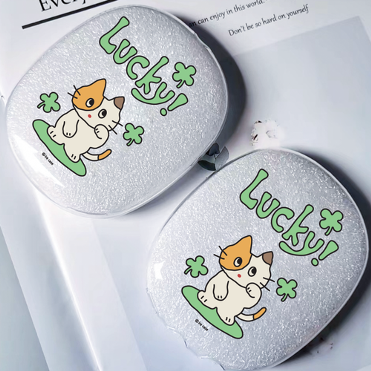 이레케이스앤굿즈(IRECASEGOODS) 클로버고양 에어팟맥스 클리어 투명 젤리케이스