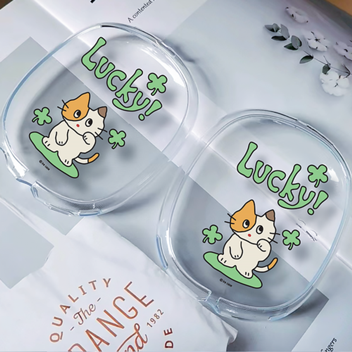 이레케이스앤굿즈(IRECASEGOODS) 클로버고양 에어팟맥스 클리어 투명 젤리케이스