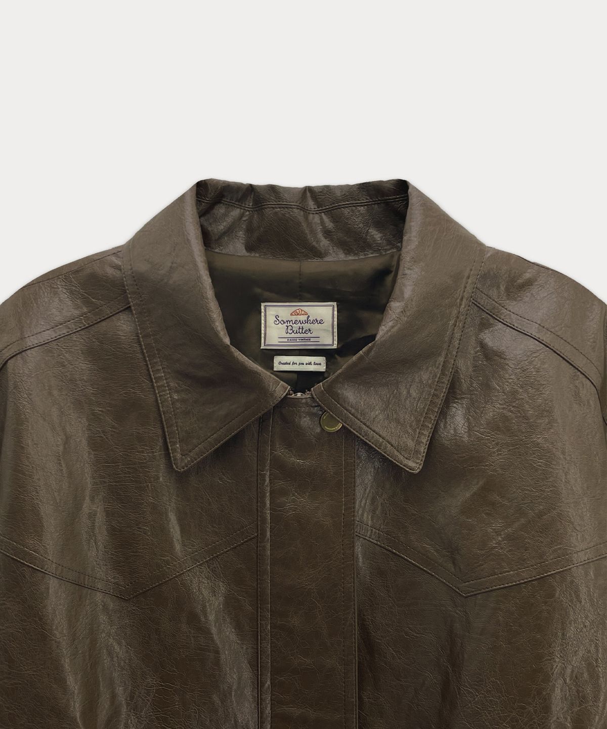 썸웨어버터(SOMEWHEREBUTTER) Devon leather blouson - Brown