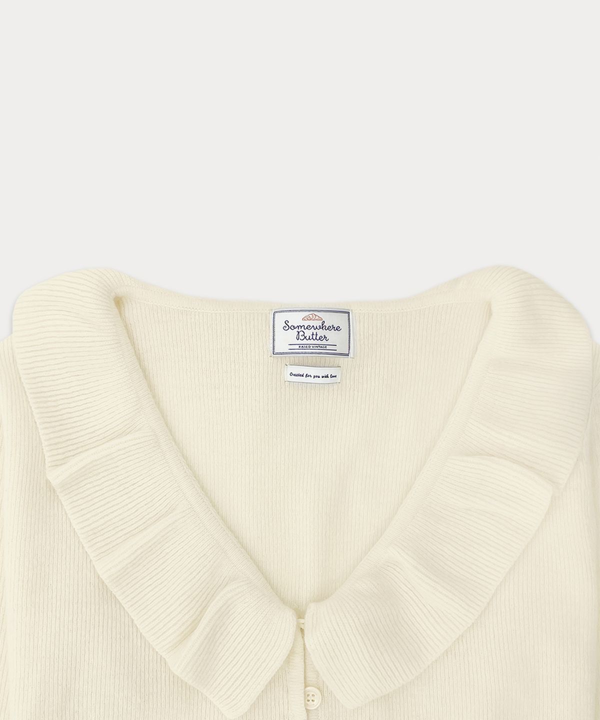 썸웨어버터(SOMEWHEREBUTTER) Ruffle Ribbon Cashmere Cardigan - Ivory