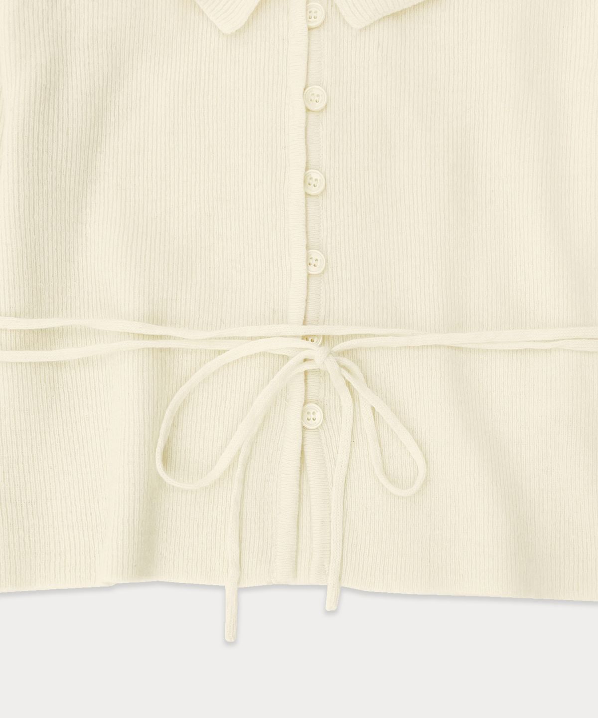 썸웨어버터(SOMEWHEREBUTTER) Ruffle Ribbon Cashmere Cardigan - Ivory