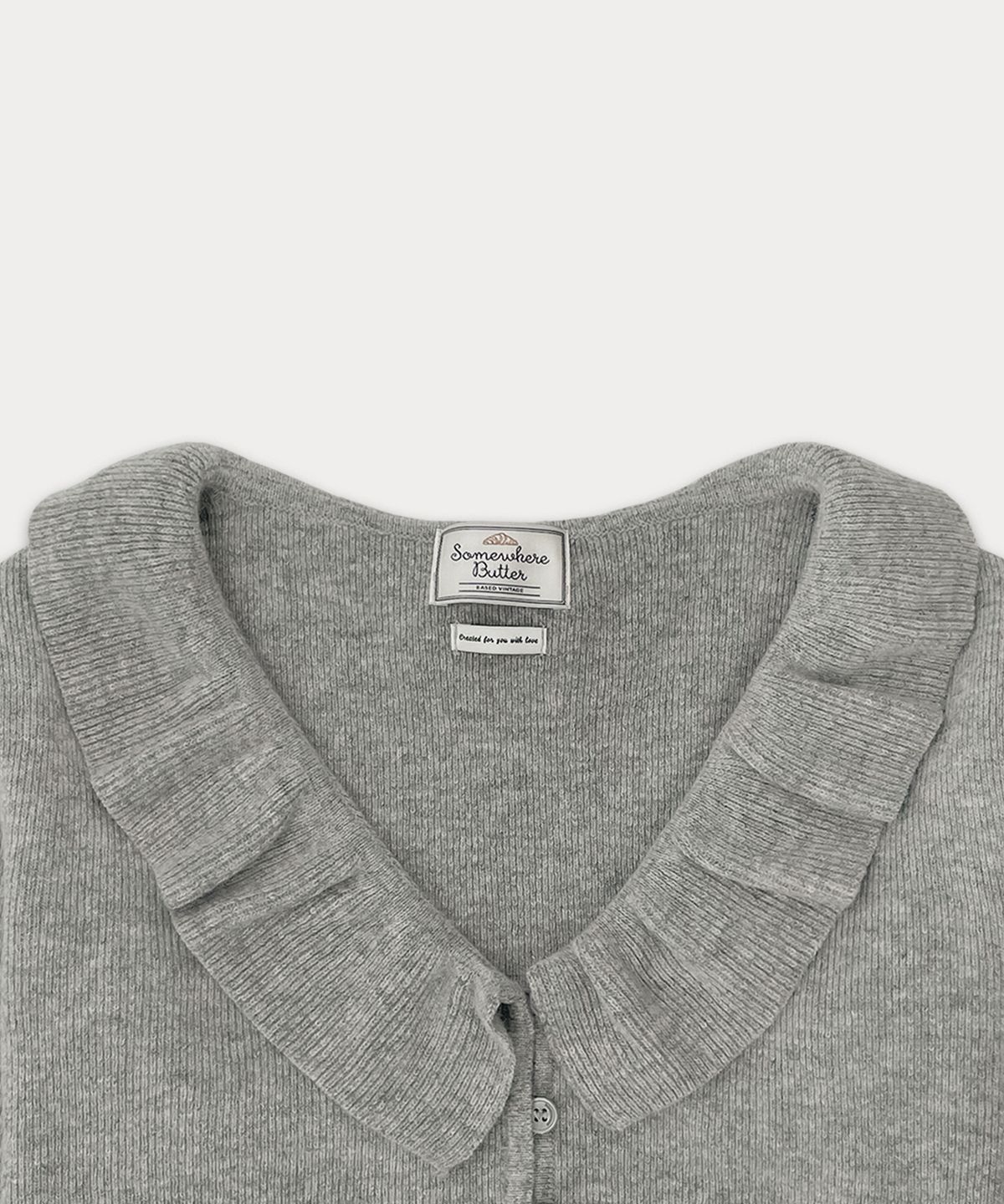 썸웨어버터(SOMEWHEREBUTTER) Ruffle ribbon cashmere cardigan - Grey