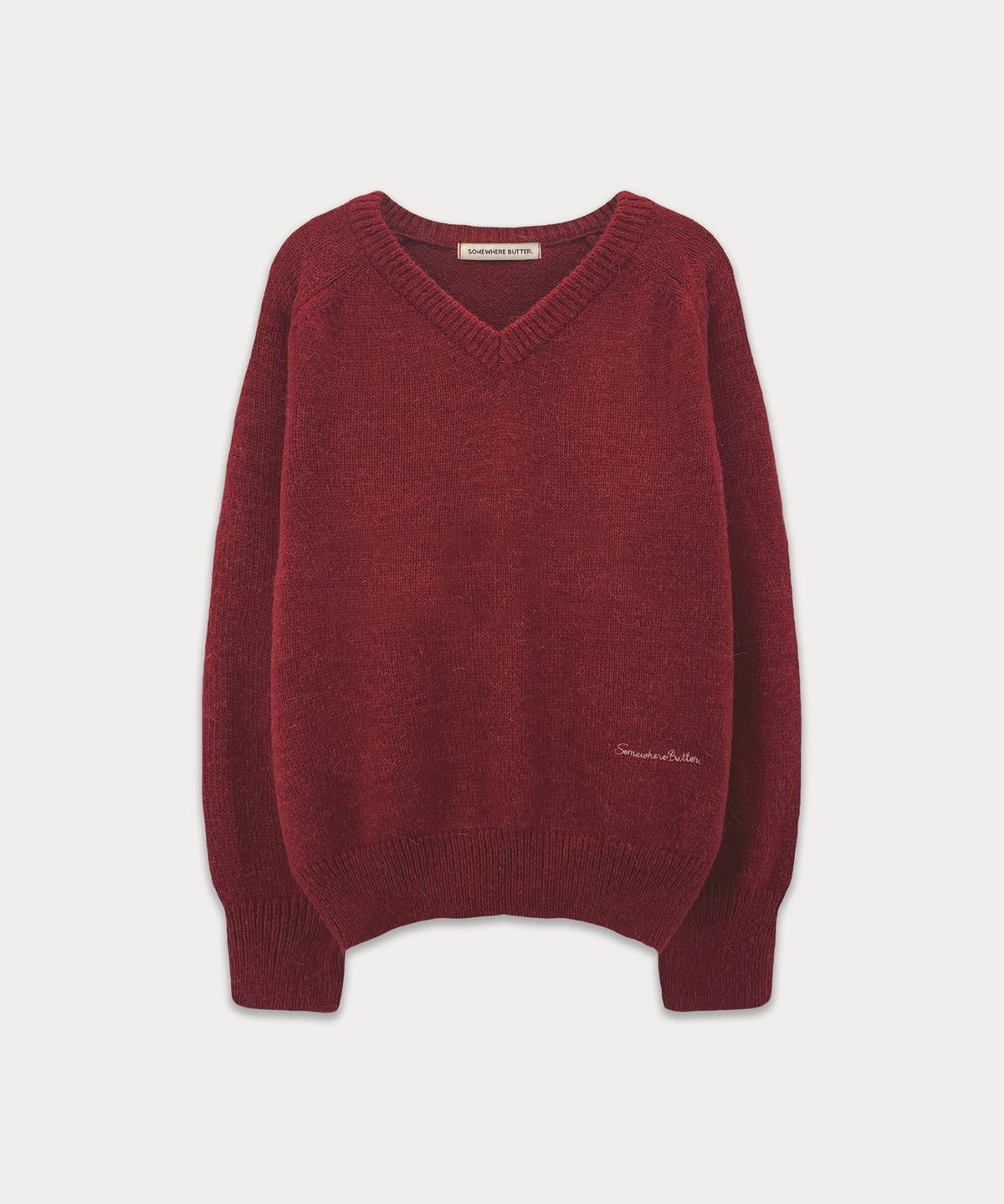 썸웨어버터(SOMEWHEREBUTTER) Hazel Alpaca V-Neck Knit - Vintage Red
