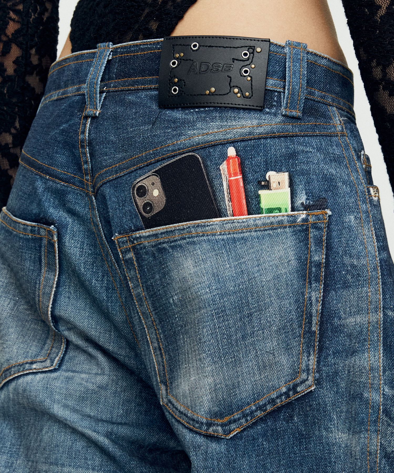 パンツ [ANDERSSON BELL] TROMPE L'OEIL PRINTED DENIM PANTS apa741u UNISEX TROMPE L'OEIL PRINTED DENIM PANTS apa741u(BLUE