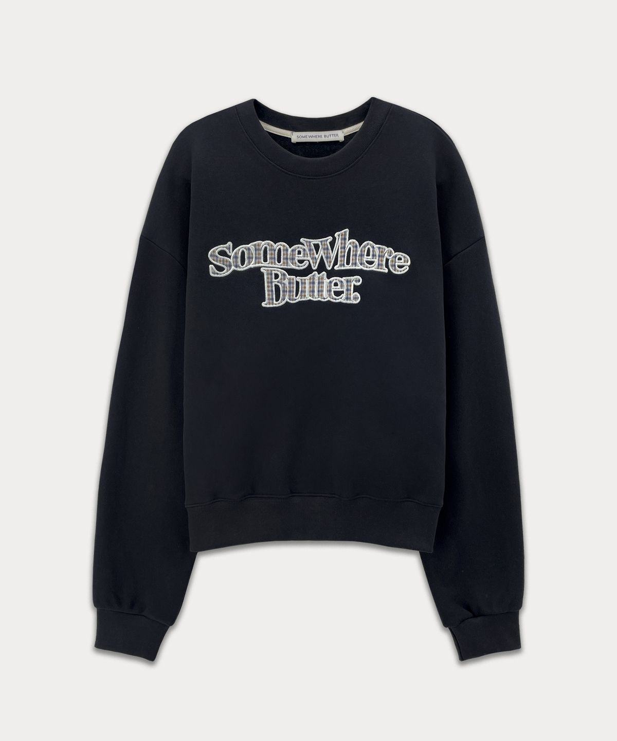 썸웨어버터(SOMEWHEREBUTTER) Check wave logo sweatshirt - Navy