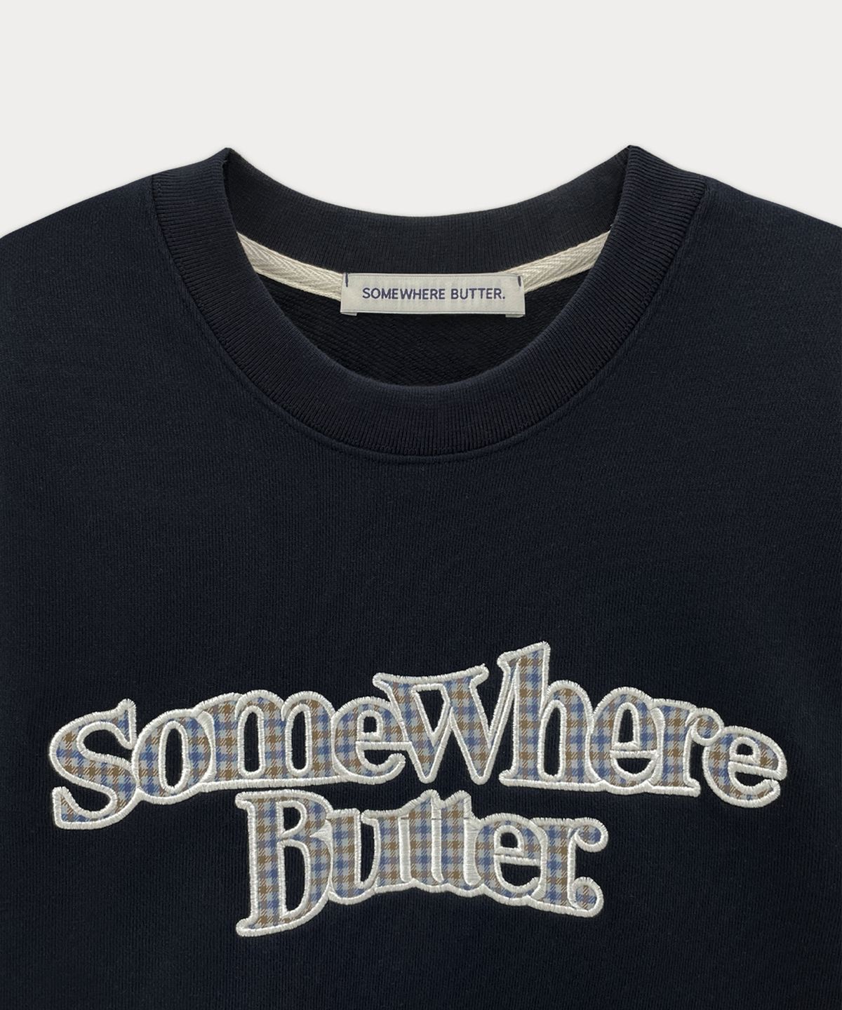 썸웨어버터(SOMEWHEREBUTTER) Check wave logo sweatshirt - Navy